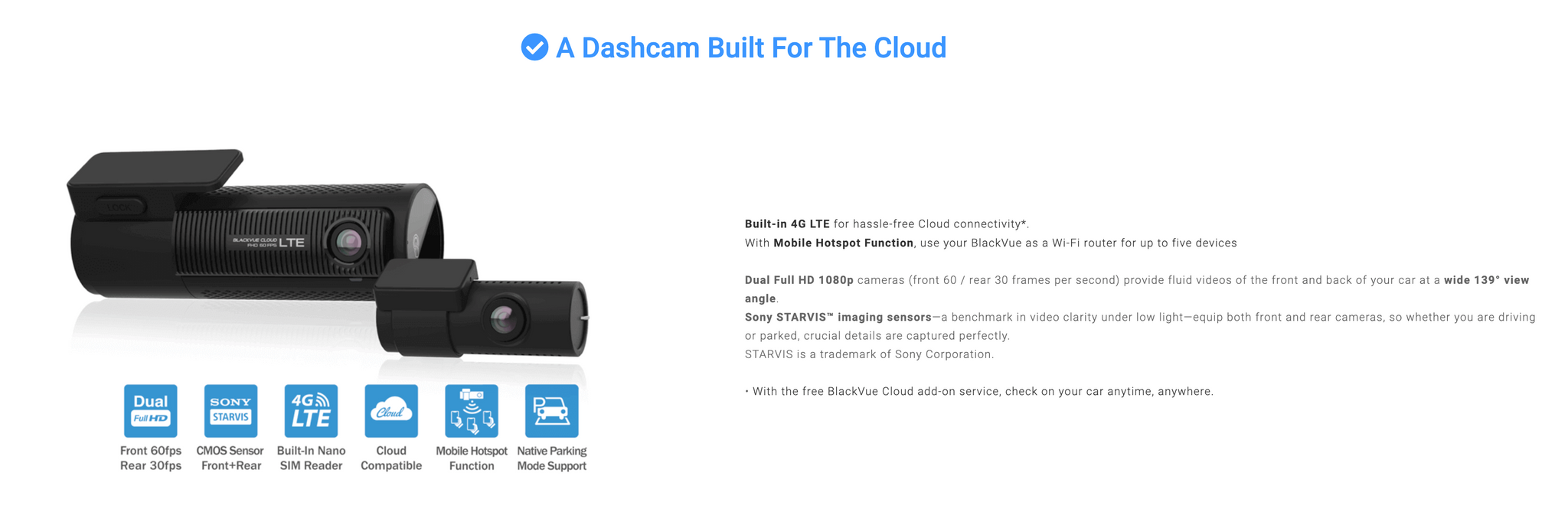 ラッピング不可】 BlackVue DR750S-2CH 32 GB Front and Rear Cloud Connected Wi-Fi Dash  Cam with Wide-Angle Full HD Video at 60 fps 30 fps, Sony STARVIS Night  Vision, P